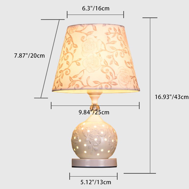 Traditional Vintage Sphere Ceramic Fabric 1-Light Table Lamp For Bedroom