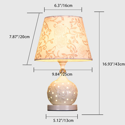 Traditional Vintage Sphere Ceramic Fabric 1-Light Table Lamp For Bedroom
