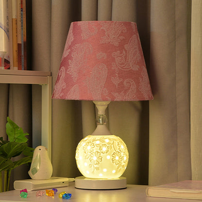 Traditional Vintage Sphere Ceramic Fabric 1-Light Table Lamp For Bedroom