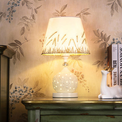 Traditional Vintage Sphere Ceramic Fabric 1-Light Table Lamp For Bedroom