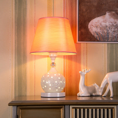 Traditional Vintage Sphere Ceramic Fabric 1-Light Table Lamp For Bedroom