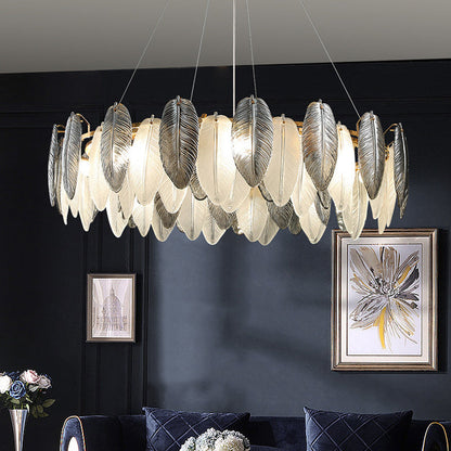 Modern Luxury Feather Round Iron Glass 4/5/6/8 Light Chandelier For Living Room