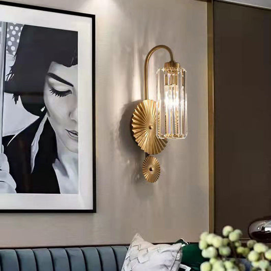 مصباح حائط أسطواني حديدي كريستالي فاخر حديث مزود بمصباح واحد لغرفة النوم 