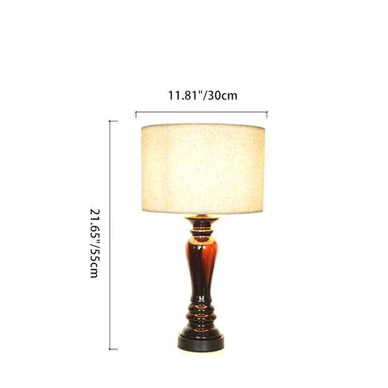 Traditional Vintage Cylinder Ceramic Metal Fabric 1-Light Table Lamp For Bedroom