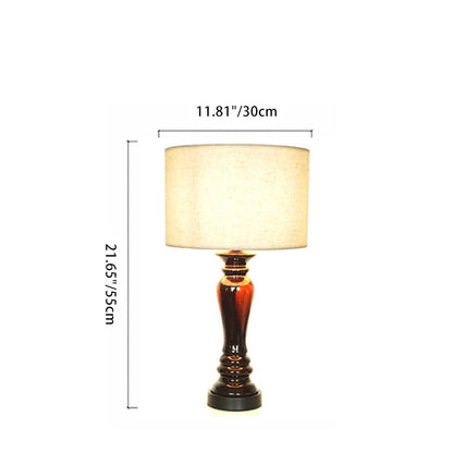 Traditional Vintage Cylinder Ceramic Metal Fabric 1-Light Table Lamp For Bedroom