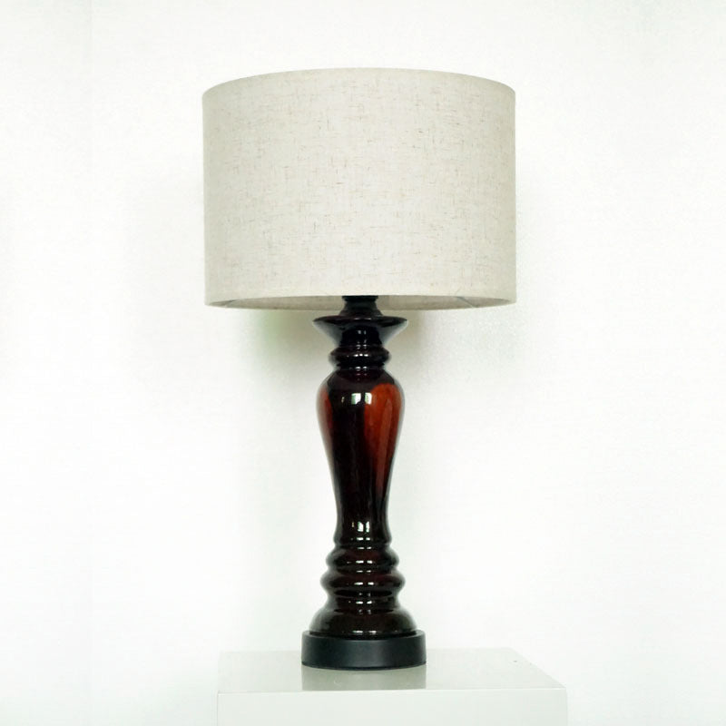 Traditional Vintage Cylinder Ceramic Metal Fabric 1-Light Table Lamp For Bedroom