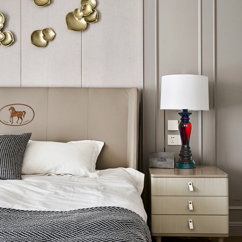 Traditional Vintage Cylinder Ceramic Metal Fabric 1-Light Table Lamp For Bedroom