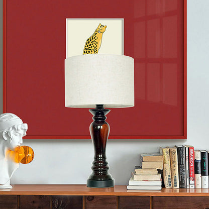 Traditional Vintage Cylinder Ceramic Metal Fabric 1-Light Table Lamp For Bedroom