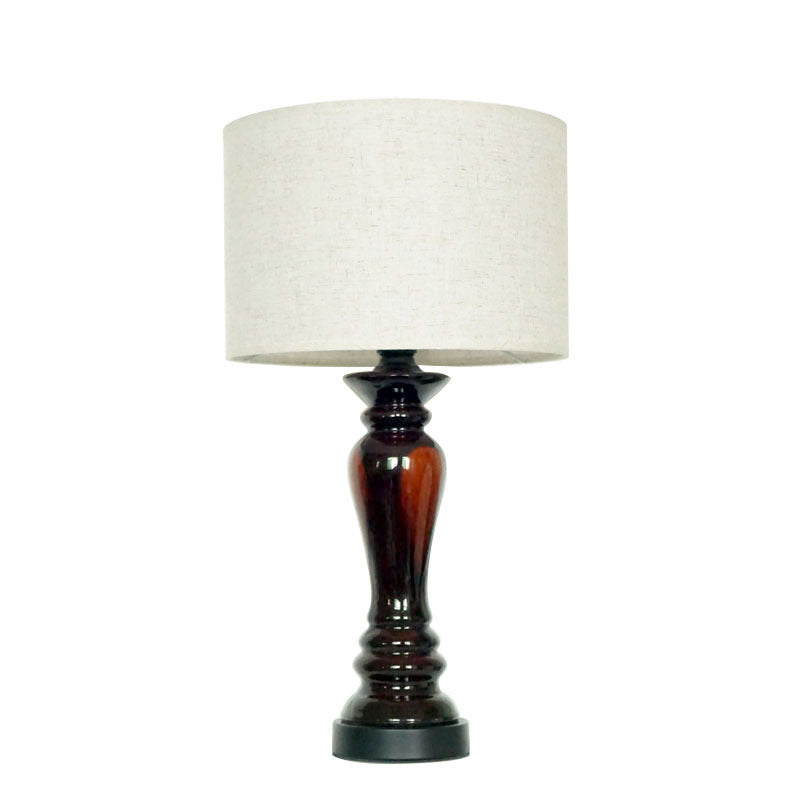 Traditional Vintage Cylinder Ceramic Metal Fabric 1-Light Table Lamp For Bedroom