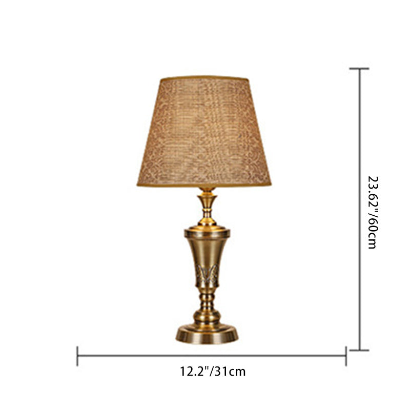 Traditional Vintage Frustum Metal Fabric 1-Light Table Lamp For Bedroom