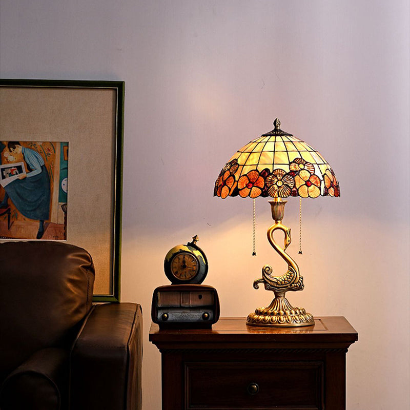 Traditional Vintage Swan Dome Shell Copper 1-Light Table Lamp For Bedroom