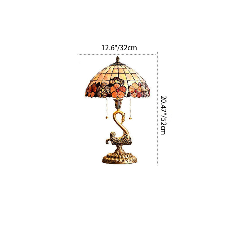 Traditional Vintage Swan Dome Shell Copper 1-Light Table Lamp For Bedroom