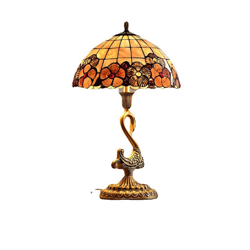 Traditional Vintage Swan Dome Shell Copper 1-Light Table Lamp For Bedroom