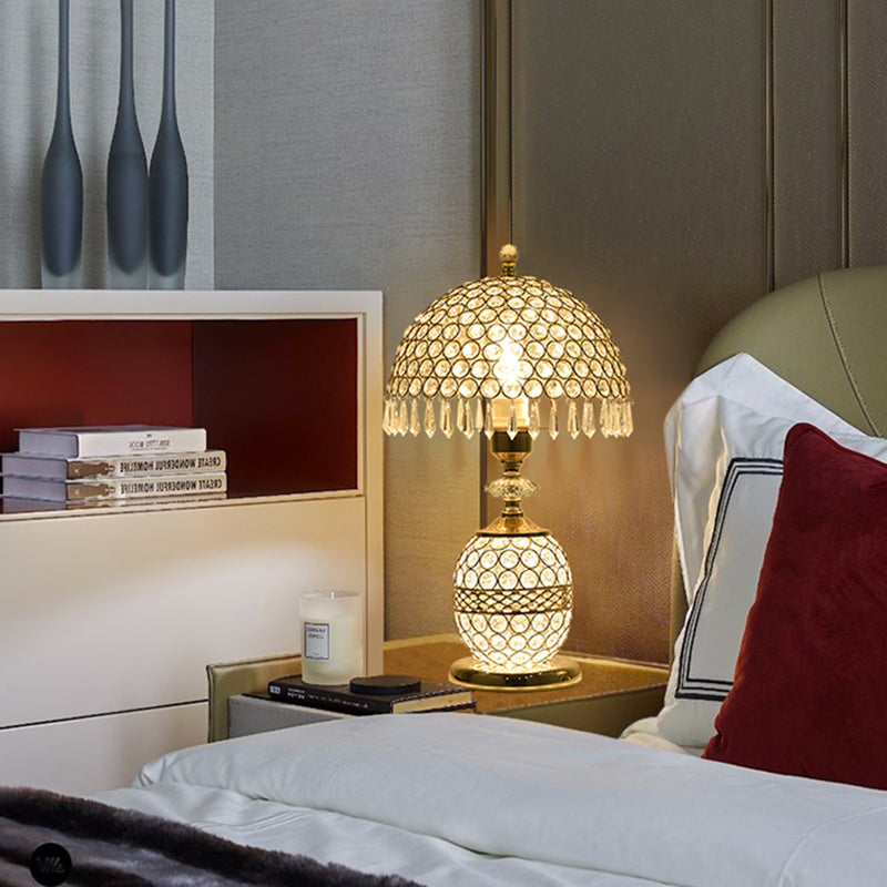 Modern Luxury Dome Iron Crystal 1-Light Table Lamp For Bedroom
