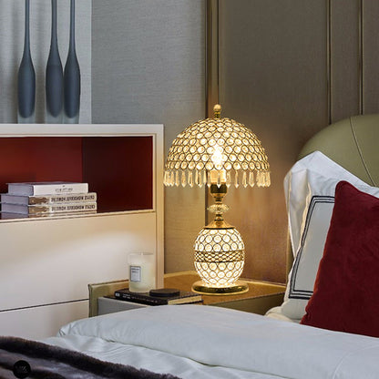 Modern Luxury Dome Iron Crystal 1-Light Table Lamp For Bedroom