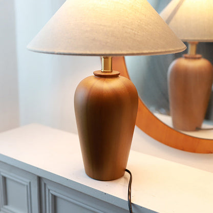 Traditional Vintage Cone Solid Wood Fabric Metal 1-Light Table Lamp For Bedroom
