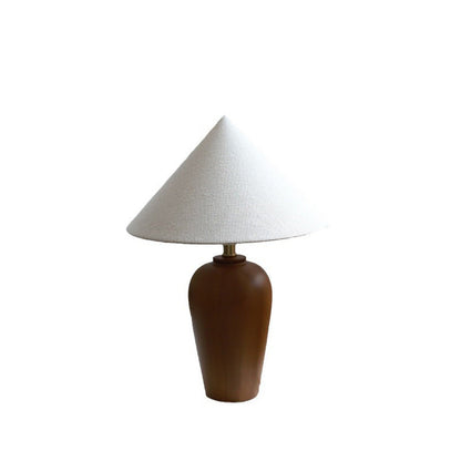 Traditional Vintage Cone Solid Wood Fabric Metal 1-Light Table Lamp For Bedroom