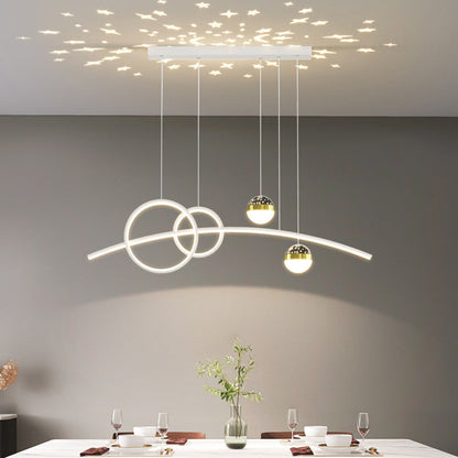 Contemporary Creative Curve Iron Aluminum Silicone Acrylic LED Chandelier Island Light For Dining Room
