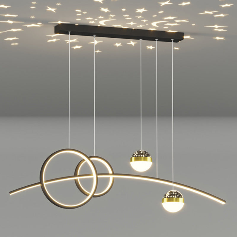 Contemporary Creative Curve Iron Aluminum Silicone Acrylic LED Chandelier Island Light For Dining Room