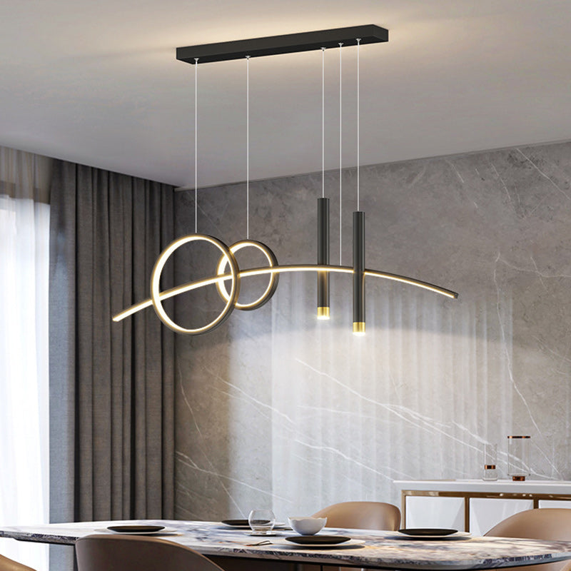 Contemporary Creative Curve Iron Aluminum Silicone Acrylic LED Chandelier Island Light For Dining Room