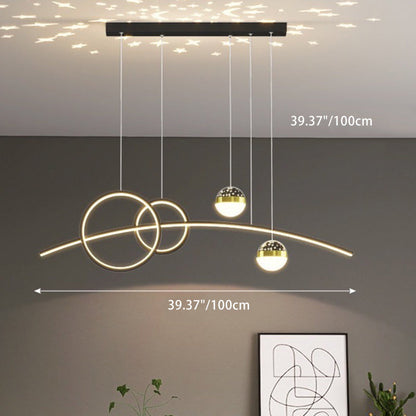 Contemporary Creative Curve Iron Aluminum Silicone Acrylic LED Chandelier Island Light For Dining Room