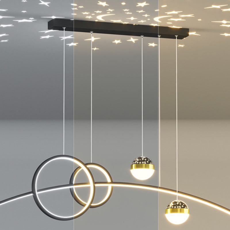Contemporary Creative Curve Iron Aluminum Silicone Acrylic LED Chandelier Island Light For Dining Room