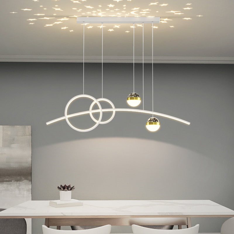 Contemporary Creative Curve Iron Aluminum Silicone Acrylic LED Chandelier Island Light For Dining Room