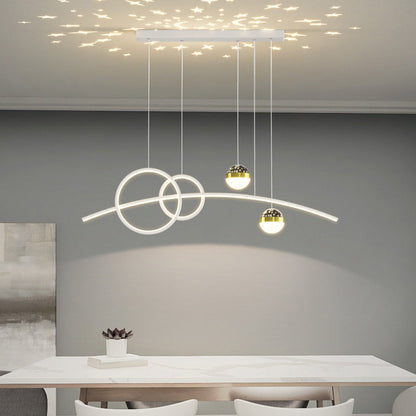 Contemporary Creative Curve Iron Aluminum Silicone Acrylic LED Chandelier Island Light For Dining Room