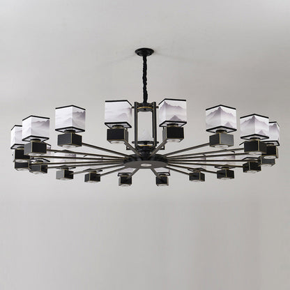 Traditional Chinese Square Iron Fabric 6/8 Light Chandelier For Living Room