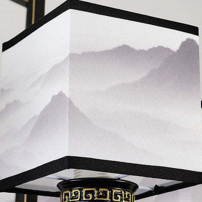 Traditional Chinese Square Iron Fabric 6/8 Light Chandelier For Living Room