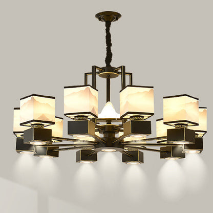 Traditional Chinese Square Iron Fabric 6/8 Light Chandelier For Living Room