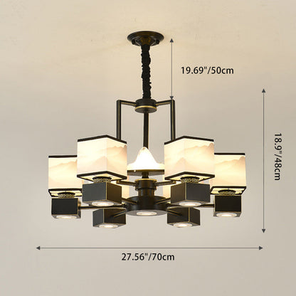 Traditional Chinese Square Iron Fabric 6/8 Light Chandelier For Living Room