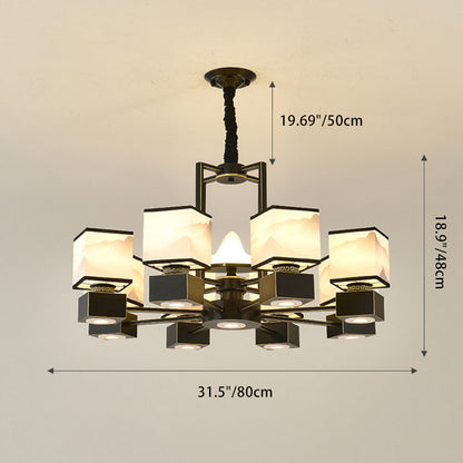 Traditional Chinese Square Iron Fabric 6/8 Light Chandelier For Living Room