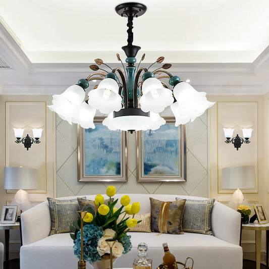 Traditional European Flower Iron Ceramic Glass 8/10 Light Chandelier For Living Room