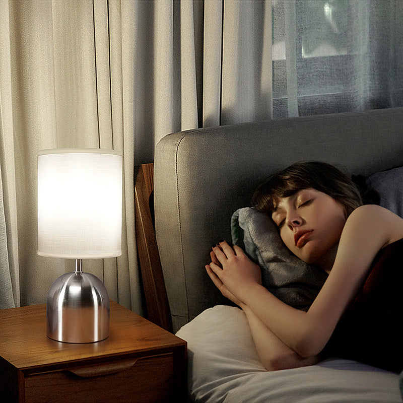 Modern Minimalist Cylinder Metal Fabric 1-Light Table Lamp For Bedroom
