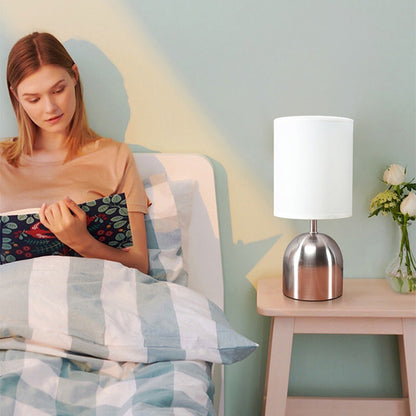 Modern Minimalist Cylinder Metal Fabric 1-Light Table Lamp For Bedroom