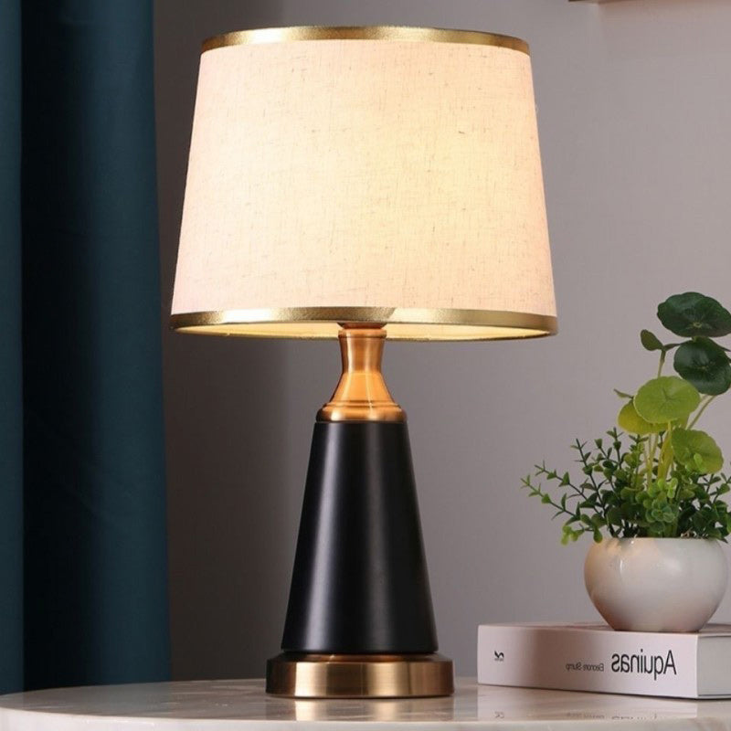 Modern Luxury Cylinder Metal Fabric 1-Light Table Lamp For Bedroom