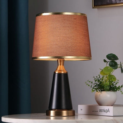 Modern Luxury Cylinder Metal Fabric 1-Light Table Lamp For Bedroom