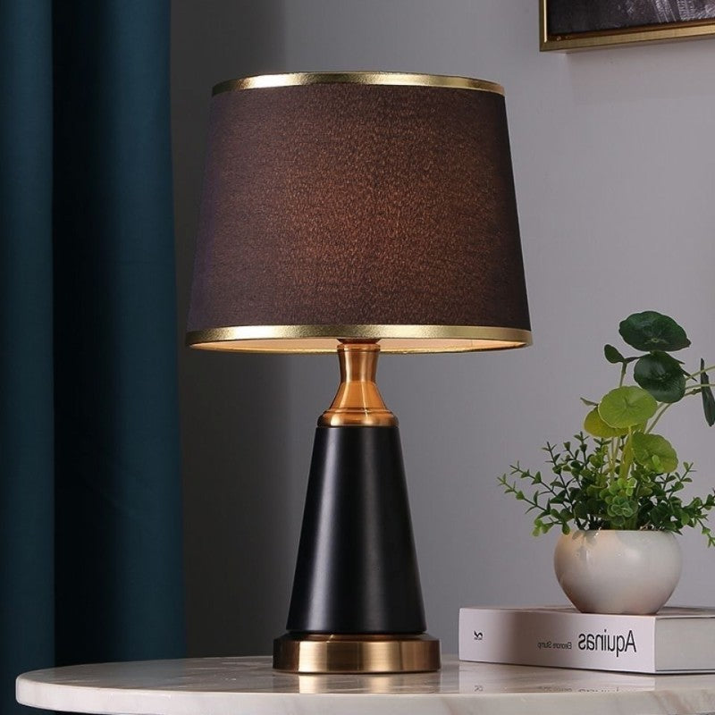 Modern Luxury Cylinder Metal Fabric 1-Light Table Lamp For Bedroom
