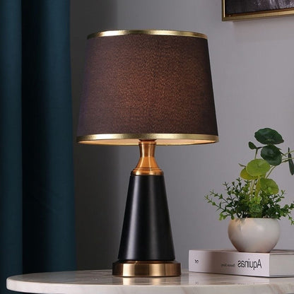 Modern Luxury Cylinder Metal Fabric 1-Light Table Lamp For Bedroom