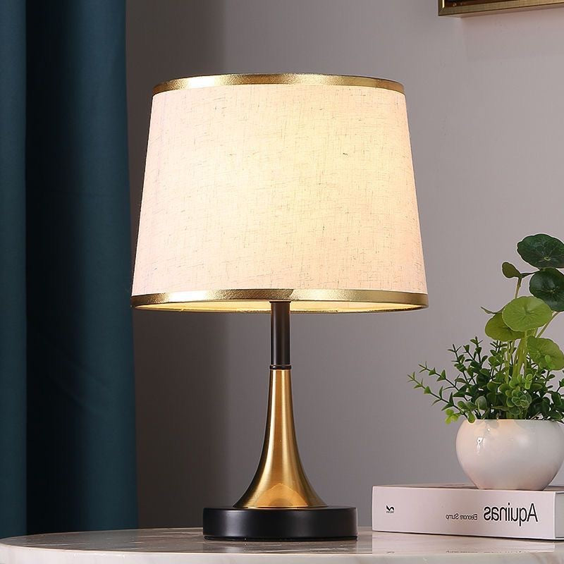 Traditional Vintage Frustum Cone Metal Fabric 1-Light Table Lamp For Bedroom