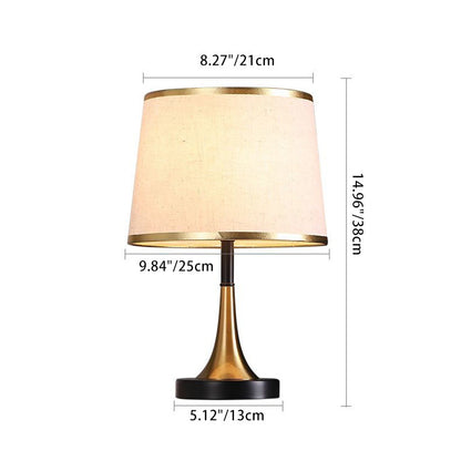 Traditional Vintage Frustum Cone Metal Fabric 1-Light Table Lamp For Bedroom