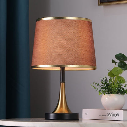 Traditional Vintage Frustum Cone Metal Fabric 1-Light Table Lamp For Bedroom