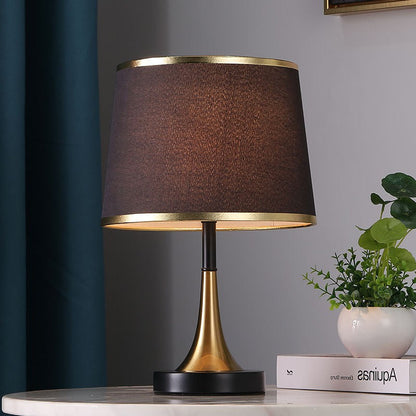 Traditional Vintage Frustum Cone Metal Fabric 1-Light Table Lamp For Bedroom