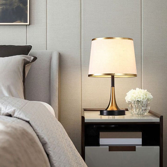 Traditional Vintage Frustum Cone Metal Fabric 1-Light Table Lamp For Bedroom