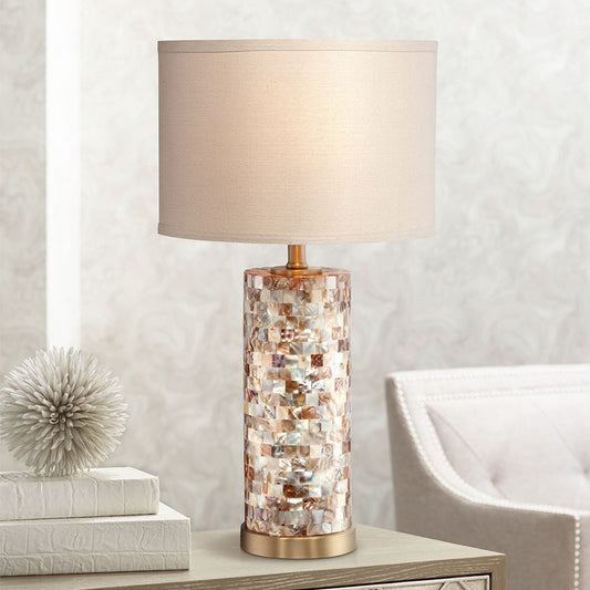 Contemporary Scandinavian Cylinder Shell Fabric Metal LED Table Lamp For Bedroom