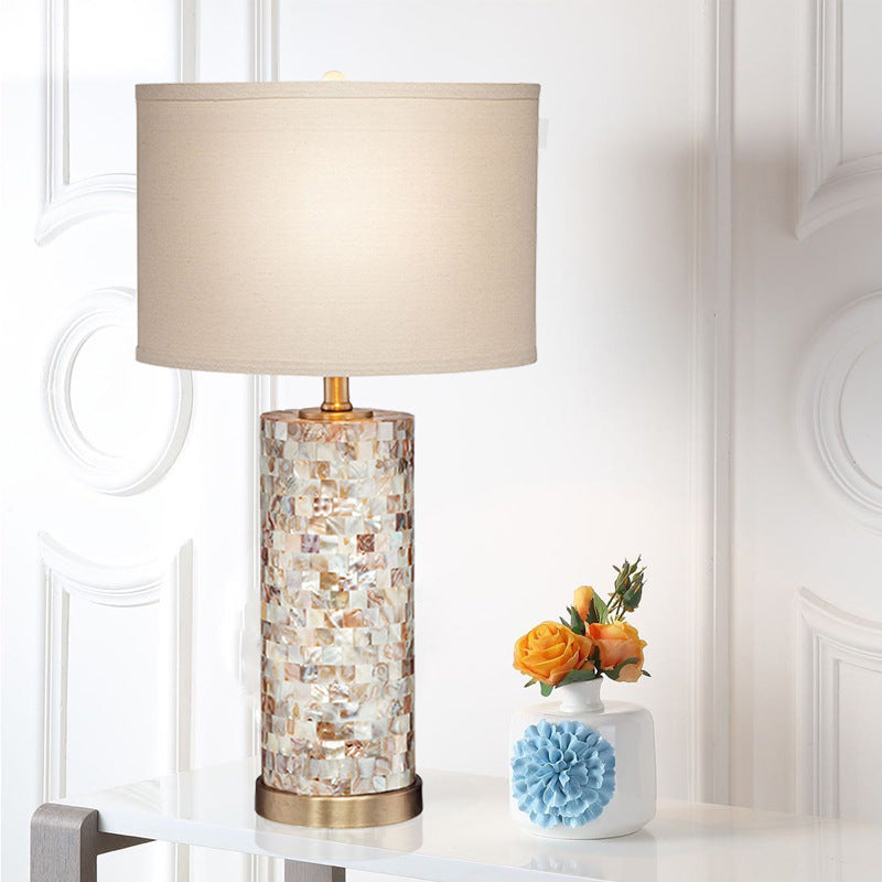 Contemporary Scandinavian Cylinder Shell Fabric Metal LED Table Lamp For Bedroom