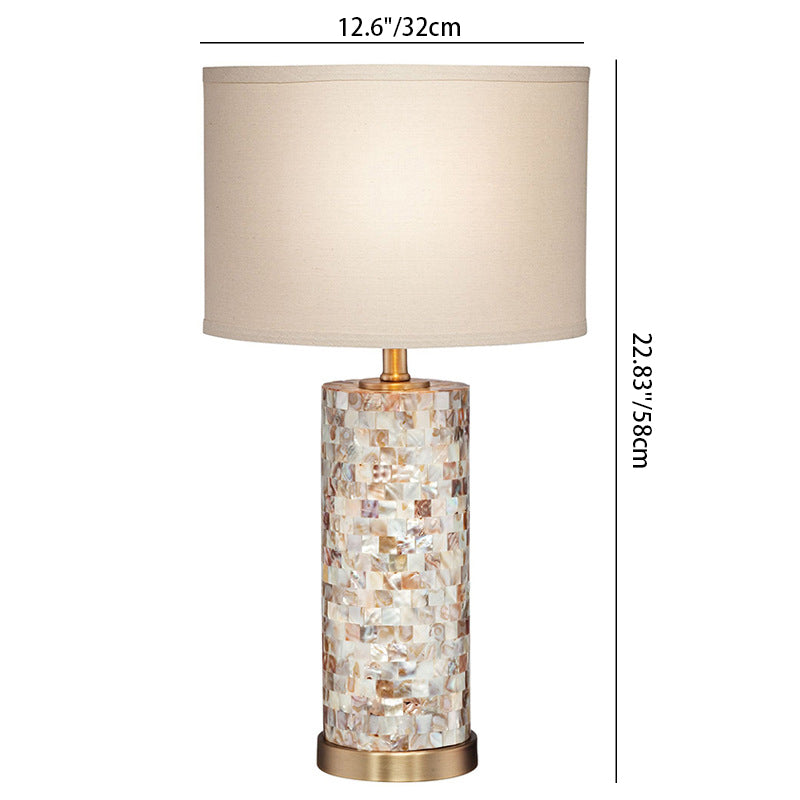 Contemporary Scandinavian Cylinder Shell Fabric Metal LED Table Lamp For Bedroom