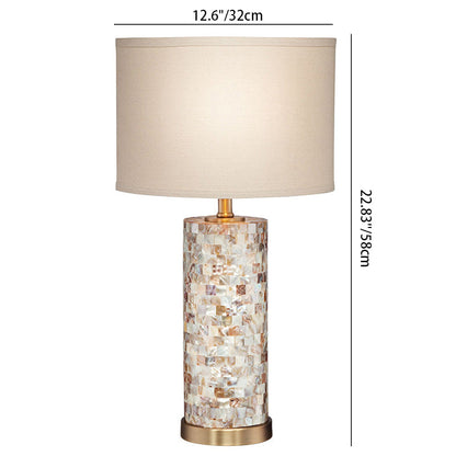 Contemporary Scandinavian Cylinder Shell Fabric Metal LED Table Lamp For Bedroom