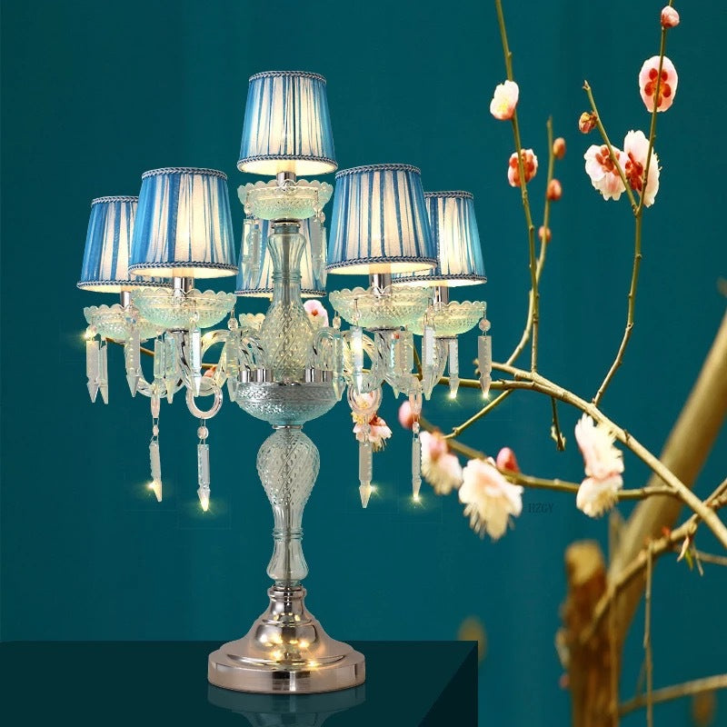 Traditional European Round High Density Glass Crystal 6-Light Table Lamp For Bedroom